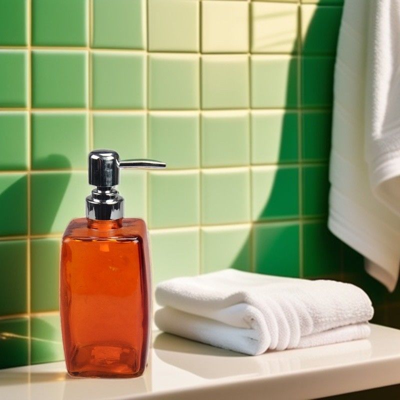 Orange Colored Glass Bathroom Soap Dispenser 575ML Square Glass Pump Bottles