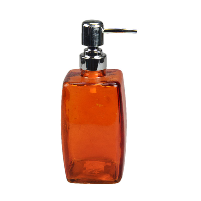 Orange Colored Glass Bathroom Soap Dispenser 575ML Square Glass Pump Bottles